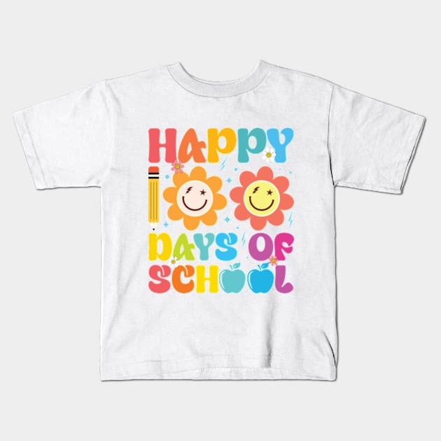 Happy 100 Days Of School Retro Groovy Teacher Student Kids T-Shirt by RiseInspired